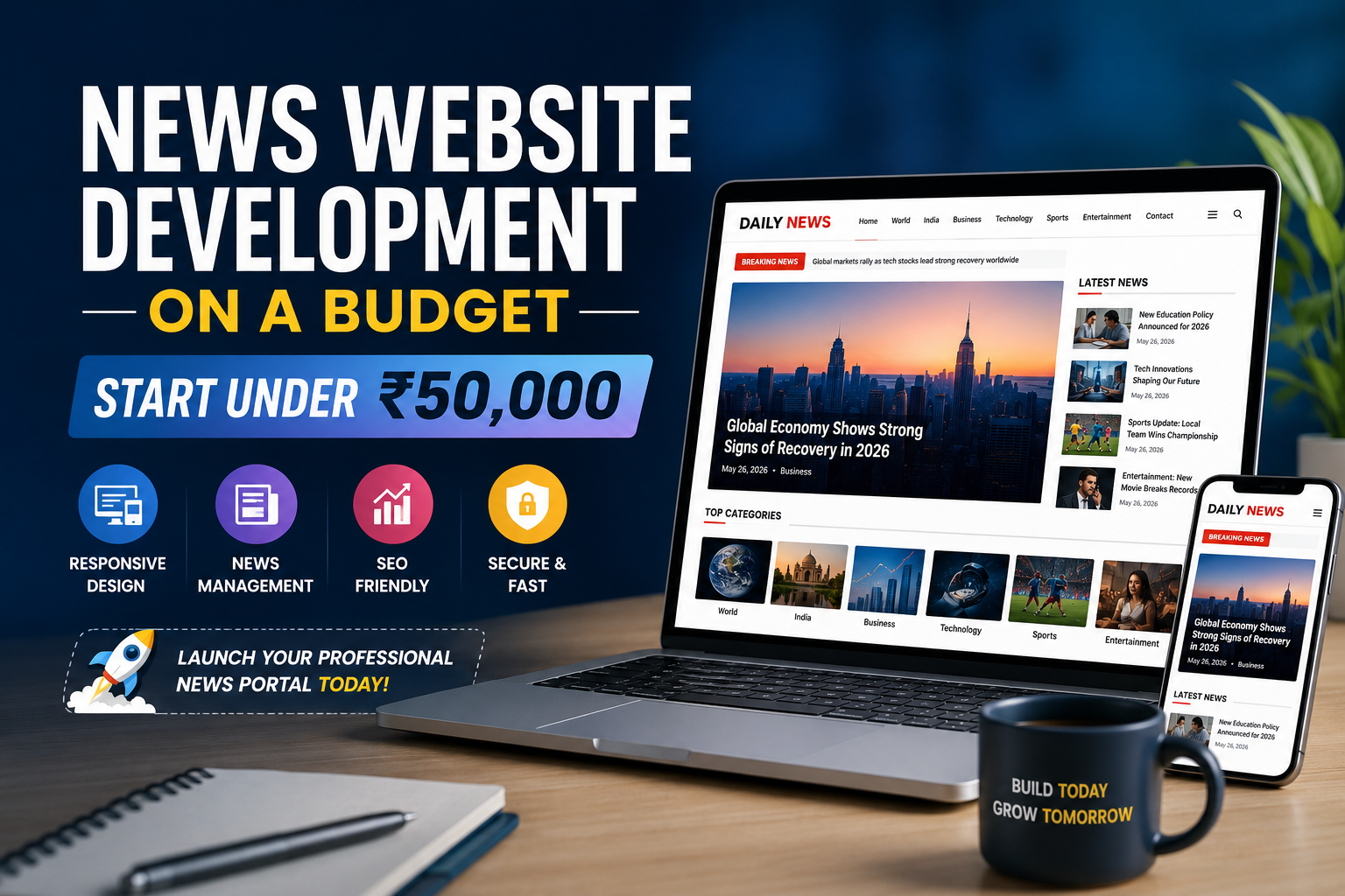News Website Development on a Budget – Start Under ₹50,000